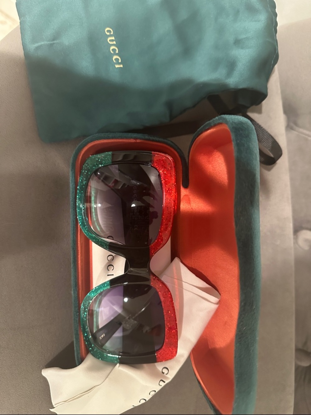 Gucci Glitter Oversized Sunglasses in Green & Red